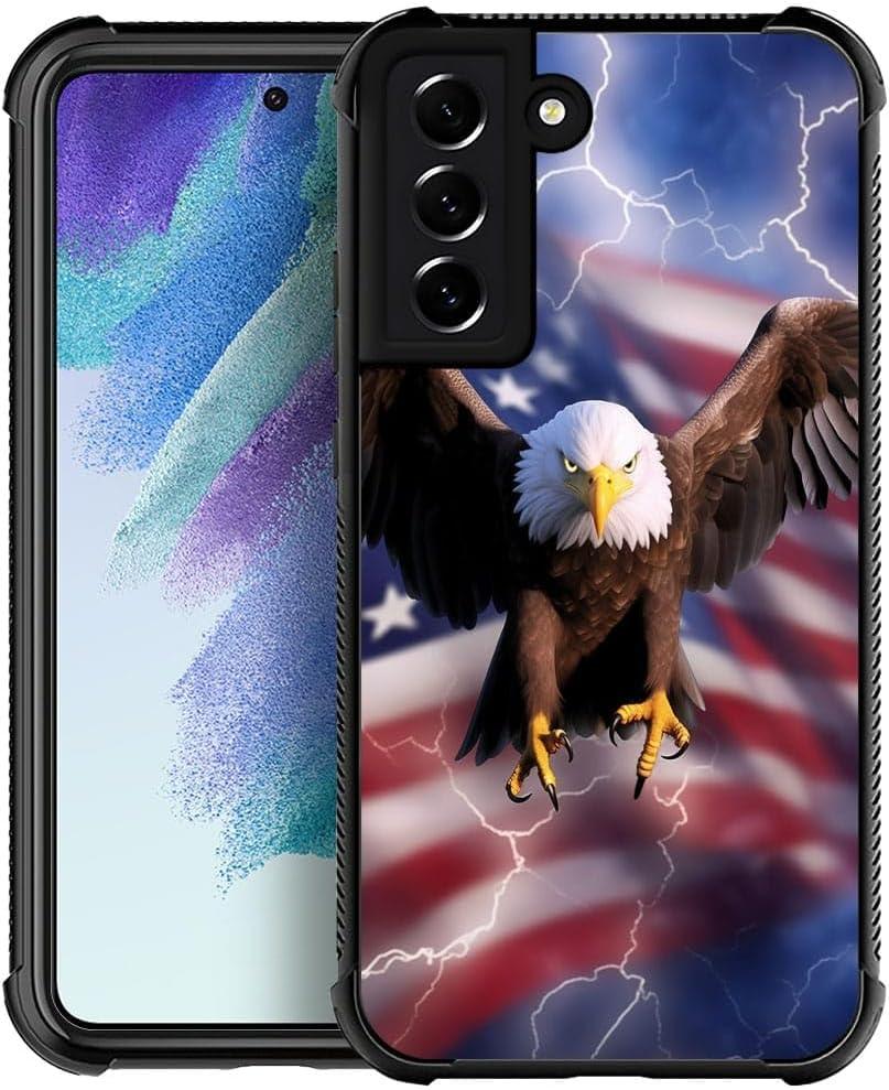 Compatible with Samsung Galaxy S22 Case,Flying Eagle American Flag Lightning Amazing Pattern Design Shockproof Anti-Scratch Hard PC Back Case for Samsung Galaxy S22 Case