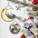 Christmas Ornaments: Stained Glass Ornament, Christmas Tree Ornament, Hanging Ornaments for Home Decor & Xmas Tree Decorations Holiday Decor, Holiday Present - Mountains & Moon