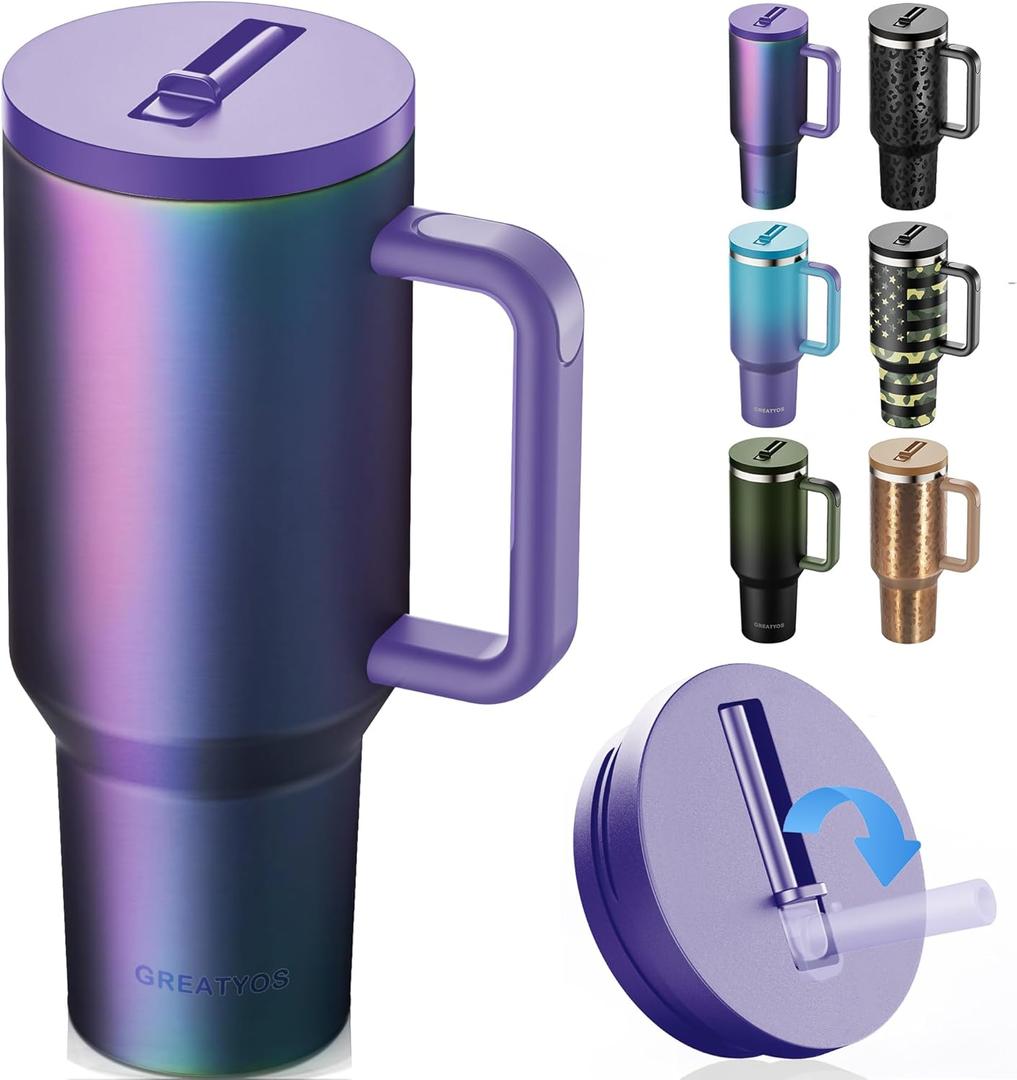 40 oz Tumbler with Handle and Flip Straw Lid - Upgraded Insulated Traveler Tumblers with Lids Straws Vacuum Leak Proof Stainless Steel 40oz Cup Mug Gifts for Men Women Him Her (Aurora)