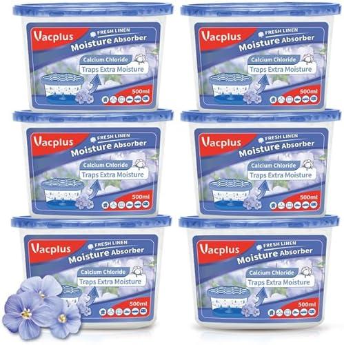 Vacplus Moisture Absorbers 6 Pack, 10.5 Oz Portable Humidity Absorber Boxes for Your Bathroom, Closet & Car, Dehumidifier with Fresh Linen Fragrance, Dutch Blue
