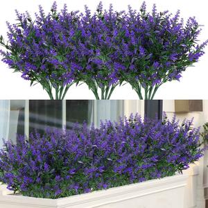 24 Bundles Outdoor Artificial Lavender Fake Flowers UV Resistant Shrubs Plants, No Fade Faux Plastic Greenery for Hanging Plants Garden Porch Window Box Home Wedding Farmhouse Decor (Purple)