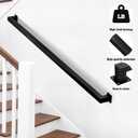 Stair Railing Indoor - Handrails for Stairs, 9ft Black Metal Staircase Hand Rails/Modern Wrought Iron Handrail, Industrial Wall Mounted Handrails Outdoor for Loft Porch Deck