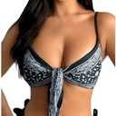 SOLY HUX Bikini Tops for Women Paisley Print Tie Front Swimsuit Bathing Suit Tops, M