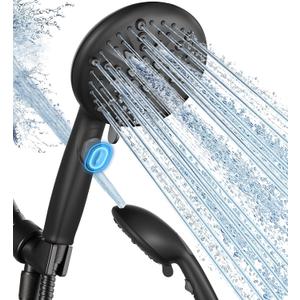 Cobbe 9-Function Shower Head with Built-in Power Spray, 1.8 GPM Water Saving ON/OFF Toggle Switch, High Pressure Handheld Showerhead with 1-Click Pause Button, Brass Bracket & 6ft Hose, Black