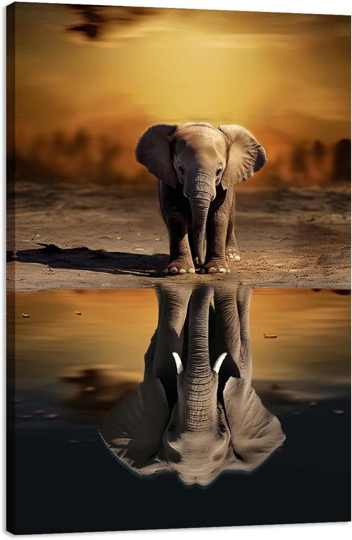MODOJOART Elephant Canvas Wall Art, Mindset is Everything Painting Print Inspirational Elephant Photo Picture for Living Room Study Decor (Artwork-04, 16"x24")