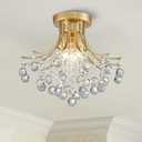 Bestier Modern Gold Crystal Semi-Flush Mount Chandelier Lighting Ceiling Light Fixture Lamp for Diningroom Bathroom Bedroom Livingroom 3 E12 Bulbs Required D13.5 inch X H11.6 inch