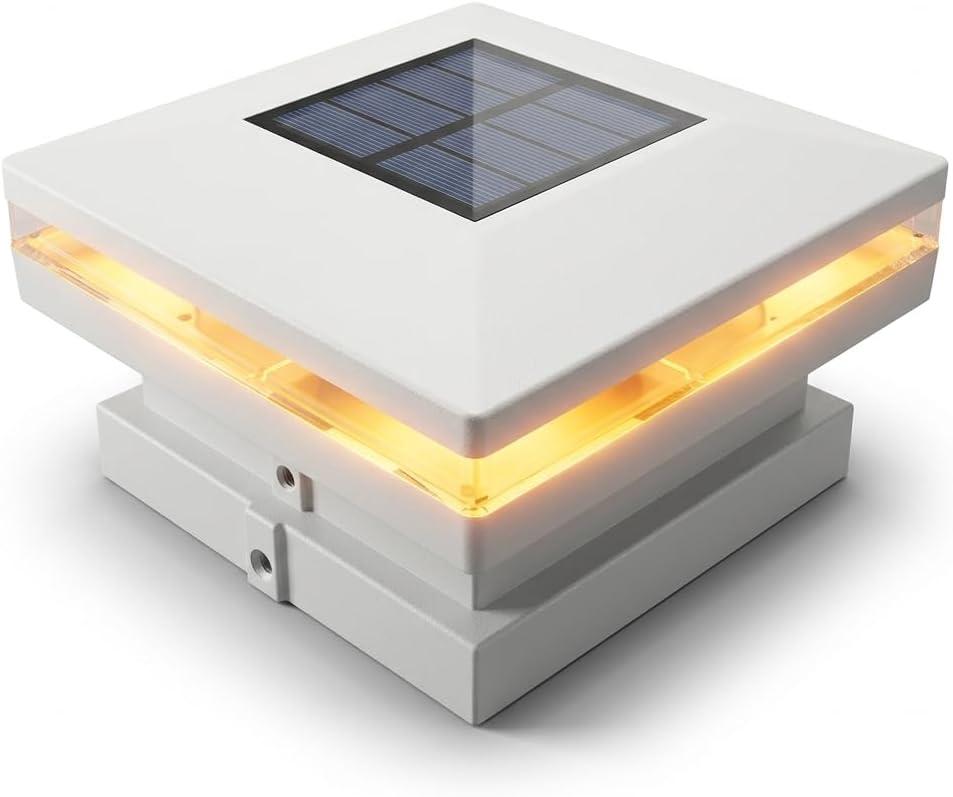 Solar Post Cap Lights 3x3,3.5,4x4 8 LED Waterproof Outdoor Deck & Fence Post Lights Warm White Solar Powered Post Lights for Patio Garden Yard (White)
