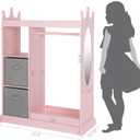 UTEX Kids Armoire Wardrobe Closet with Mirror and Storage Bin, Pink, 33.4 in W x 15.75 in D x 44.5 in H