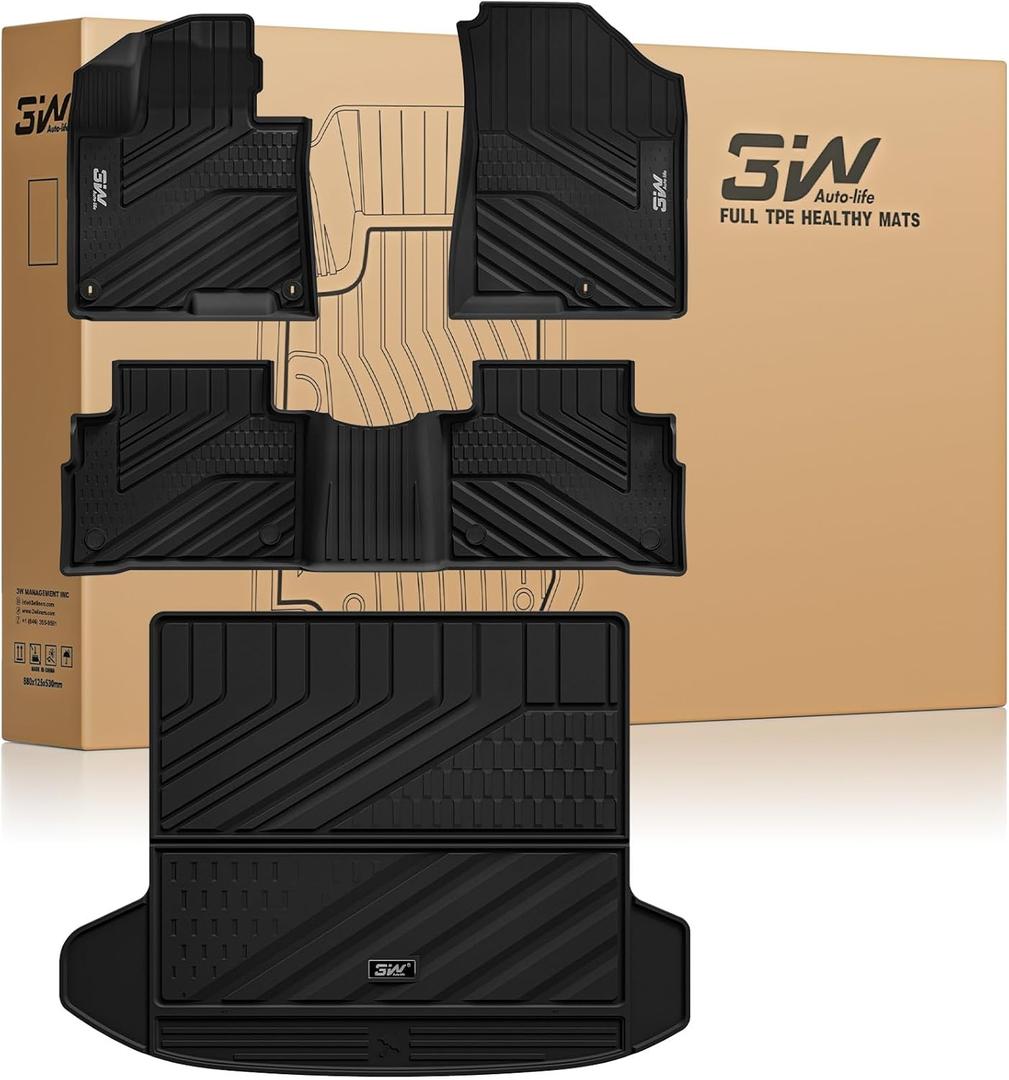 3W Floor Mats & Cargo Liner (with Subwoofer) Fit Kia Sportage Gas (Not Fit Hybrid or PHEV) 2023-2025 2026 TPE All Weather Custom Fit Floor Liner for Kia Sportage Full Set Car Mats, Black