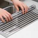 Surpahs 20.5 x 13.1 Inch Roll-Up Dish Drying Rack, Fits Across Sink Openings up to 19.5 Inches, Heavy-Duty Premium Silicone, Strong Support, Non-Slip, Heat-Resistant, Warm Gray