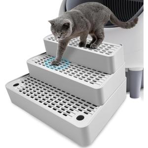 Adjustable 3 Steps Cat Litter Box Step, Litter Box Ramp with Filter Function, Non-Slip, Easy to Clean,Cat Litter Stair for Small & Elderly Cats (Light Grey)