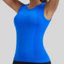 MathCat Women's Seamless Workout Tank Tops with Built in Bra, Sleeveless Padded Athletic Yoga Shirts for Daily Wear (Blue, XS)