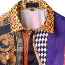 Mens Luxury Print Dress Shirt Long Sleeve Button-Down Shirt | Mens Western Print Silk Paisley Long Sleeve Button Down Dress Shirt Designer Mexico Cowboy Baroque Luxury Party Casual ShirtsX-Large, Black Red