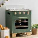 ROBOTIME Wooden Toy Oven Play Kitchen Set, Kids Kitchen Playset with Play Food, Pretend Play Oven Wooden Toy Kitchen Set for Toddlers Boys Girls(Vintage Green)