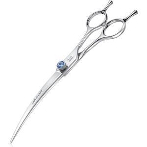 JASON 7" Curved Dog Grooming Scissors, Ergonomic Pets Cats Trimming Shears with Offset Handle and a Jewelled Screw for Right Handed Groomers, Sharp, Comfortable