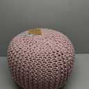 FRELISH DECOR Round Pouf Ottoman Hand Knitted 100% Cotton Pouf Foot Stool - Knitted Bean Bag - Floor Chair for Living Room Bedroom - Foot Rest for Couch (20 Diameter x 14 Height) - Cloud Pink
