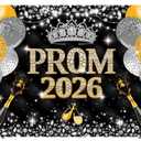Black Gold Prom Night 2026 Photography Background 8x6ft | Prom Night Prom NightCongrats Grad Class of 2026 Graduation Party Decoration