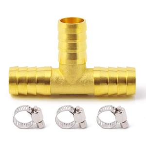 Brass 3/4" Barbed Tee Fitting 3 Way T Shape Adapter with Hose Clamps