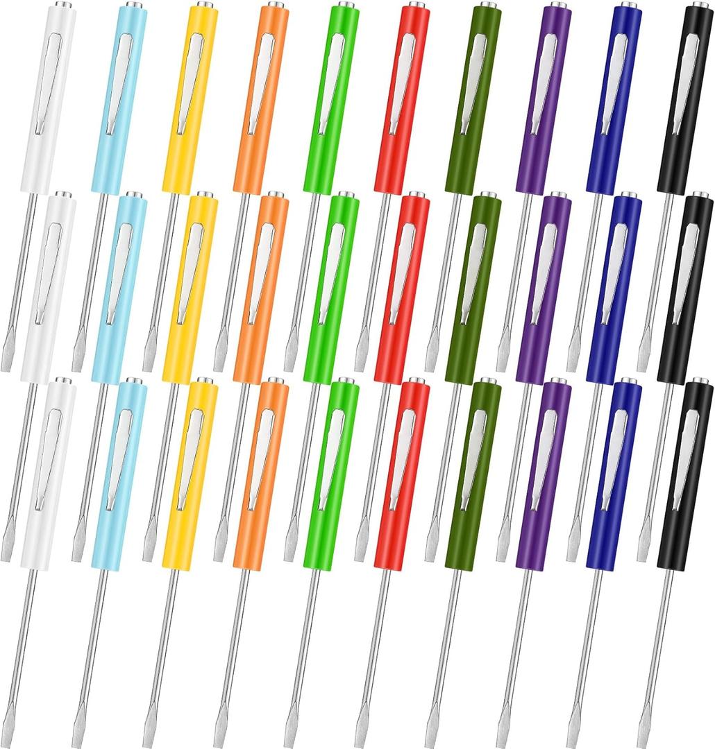 Minatee 30 Pcs Pocket Screwdriver Mini Tops and Pocket Clips Magnetic Slotted Screwdriver with Magnet Small Slotted Screw Driver for Mechanical Electrician Technician Repair Tool(Mix Color)