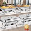 Cxynona Chafing Dishes for Buffet, 9 Qt High Grade Chafing Dish Buffet Set, Rolled-Edge Design Food Warmers for Parties, Buffet, Wedding, Birthday, Camping 4 Pack 4 Pans (Silver)