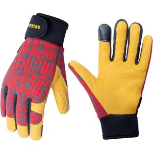 Kids Genuine Leather Work Gloves, Safety Gloves, Touch Screen, Reflective, Breathable Design, for Children (Medium (6-9 Years Old), Red)