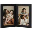 decorUhome Double 4x6 Picture Frame Vertical, Engineered Wood Bifold Photo Frame with Plexiglass for Tabletop Display, 4x6, Black