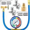 R134A Refrigerator Freon Recharge Hose Kit, R134A AC Refrigerant Charging Hose Gauge, Bullet Piercing Valve Hose Refrigerant Can Tap, R134a Self-Sealing Adapter for Home AC Refrigerant System