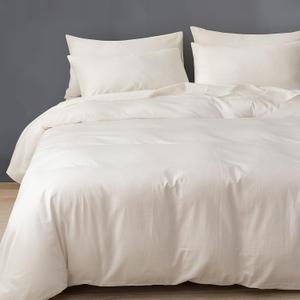 HeimenAogo Egyptian Cotton Duvet Cover Set King, Ultra Soft and Breathable Comforter Cover with Zipper Closure, High Thread Count Long Staple Cotton Blanket Cover 3pcs, Off-White
