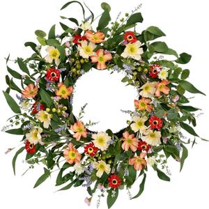 Jobflower Spring Wreath, 24" Daisy and Lavender Wreath,Beautiful Artificial Summer Wreaths for Front Door, Porch, Fireplace, Indoors and Outdoor Home Decoration