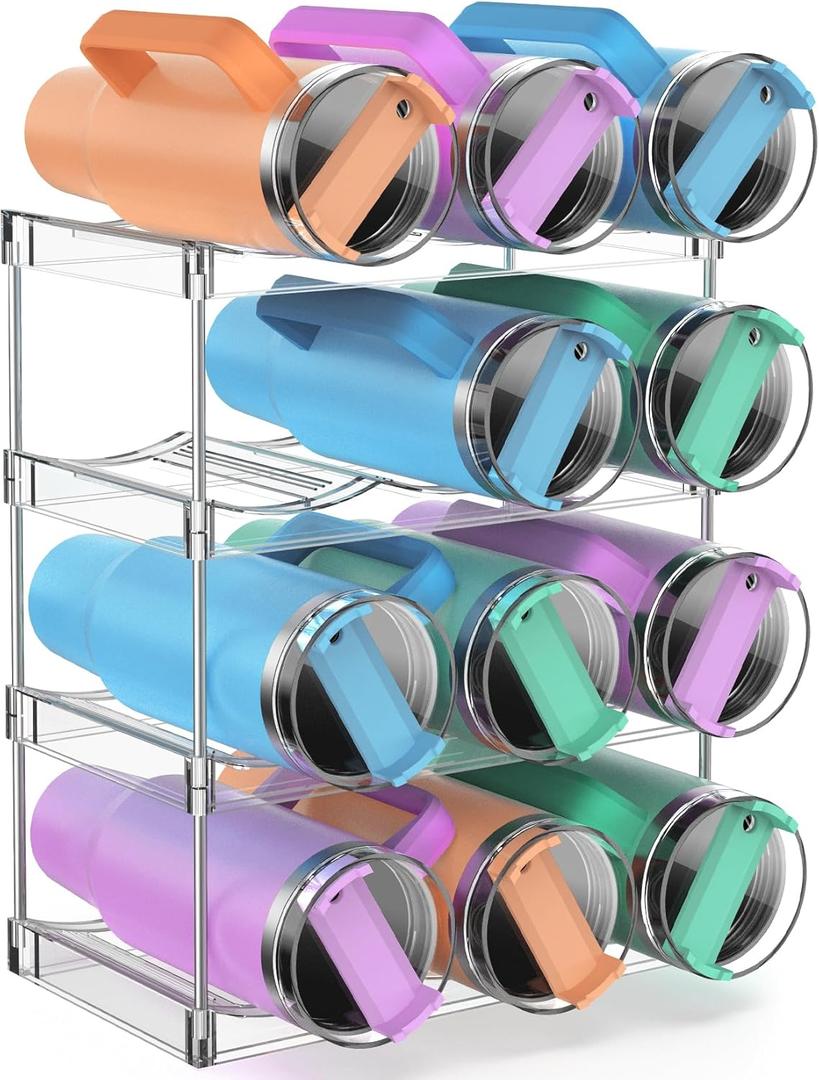 Water Bottle Organizer Stanley Cup Holder, 4-Tier Tumbler Storage, Stackable Water Bottle Holder for Kitchen Cabinet Pantry, Large Compartment fits 40 oz Tumblers, Stanley Accessories for Halloween