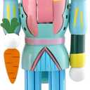 Chunful Easter Bunny Nutcracker 10 Inch Traditional Rabbit Wooden Nutcrackers Easter Decor Wood Decorative Tabletop Figurine Green Bunny Ornament for Tabletop Plaque Decor