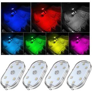 Ziciner 2 PCS Car Led Lights Interior, Super Bright Car Wireless Bulb, USB Rechargeable Auto Led Festoon Bulb, Universal Vehicle Accessories for Cars, Trucks, SUVs, Vans (Colorful, 4 PCS)