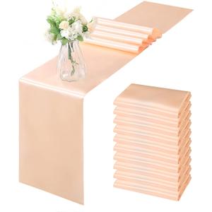 Horbaunal 12 Pack Peach Satin Table Runner 12 x 108 Inch, Smooth Table Runners for Wedding Banquets Birthday Party