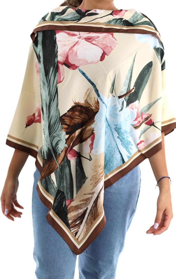 LA FLORENTINA Womens Classic Watercolor Print Poncho (One Size, Brown)
