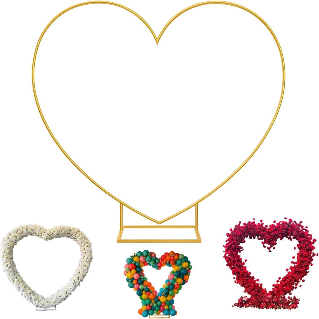 6.7FT Heart Arch Stand for Proposal, Metal Balloon Arch Frame for Wedding Valentine's Day Engagement Birthday Party Baby Shower Decorations (Gold)