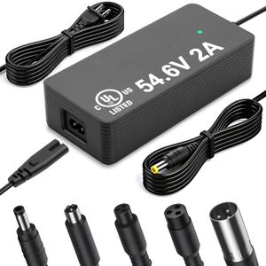 54.6V 2A Electric Bike Charger for 48V Lithium Battery (UL Certified), Input 110-240V, with 6 Jack Connectors (DC2.1MM / DC2.5MM / RCA 8MM / 3-P 8MM / 3-P 12MM/ 3-P XLR) (48V Ebike Battery Only)