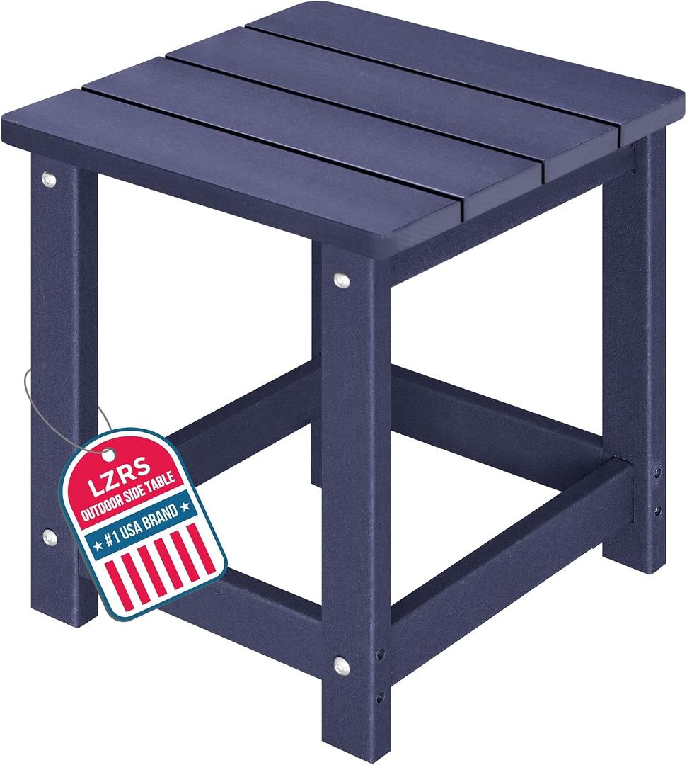 LZRS Square Patio Side Table, Heavy Duty HDPE Outdoor End Table with Wood Texture, Weatherproof Composite Table for Adirondack Chairs, Deck, Pool, Indoor/Outdoor, No Peeling or Cracking(Navy Blue)