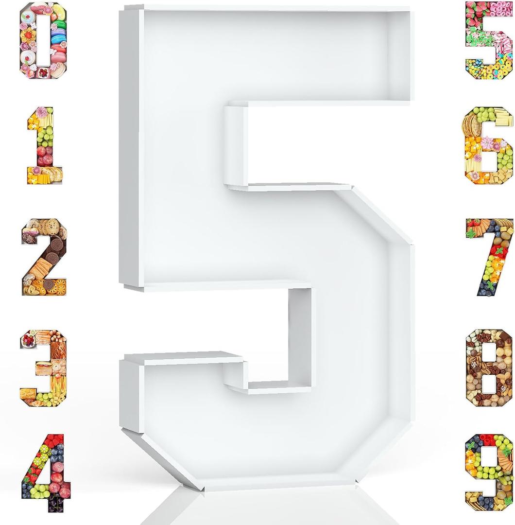 HILAVO Cardboard Number for Charcuterie, 13.7" Cardboard Number 5 Fillable Number for Food Paper Mache Number Boxes for Cupcake Sweet Candy 5th Birthday Anniversary Party Decorations