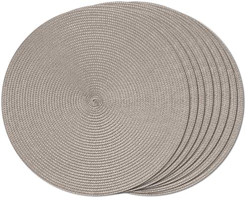FunWheat Round Braided Placemats Set of 8 Table Mats for Dining Tables Woven Washable Non-Slip Place Mats 15 inch(Taupe, 8pcs)