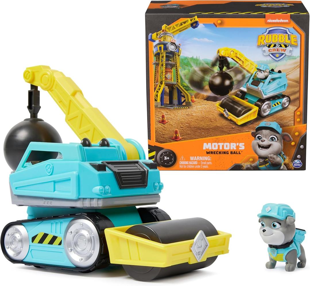 Rubble & Crew, Motors Wrecking Ball Toy Truck with Action Figure and Movable Construction Toys, Kids Toys for Ages 3 and Up