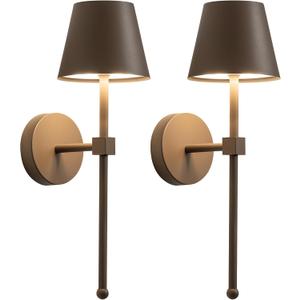 KDG Cordless Wall Sconces Set of 2, Wireless 5200mAh Rechargeable Battery LED Wall Lamps, Wall Lightings for Wall Painting, Outdoor, Garden, Living Room, Bedside, Hallway, Gifts, Night Light (Brown) ((Small) L4.5  H13  D6.5 inch)