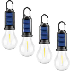 Solar Tent Camping Light Bulb Rechargeable Portable LED Camping Lantern3 Lighting Modes Tungsten Light Tent Lamp with Clip Hook for Camping, Hiking, Backpacking, Emergency Outage (T01)