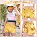Girls Metallic Shorts Shiny Hot Pants for Dance Gymnastics Sparkly Shorts with Sunglasses (Yellow)