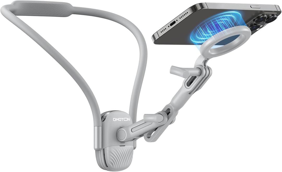 OMOTON Magnetic Neck Phone Holder for Magsafe/Action Camera, Adjustable Selfie Chest Stand Strap POV/Vlog Video Recording for iPhone, AKASO/Go Pro/ Ins60X5/ DJI360