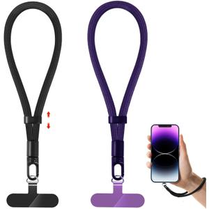 knIykmr Phone Lanyard, 2 Pack Adjustable Cell Phone Lanyard Strap, Hand Wrist Strap Lanyard with Tether Tabs for Smartphones (Black+purple)