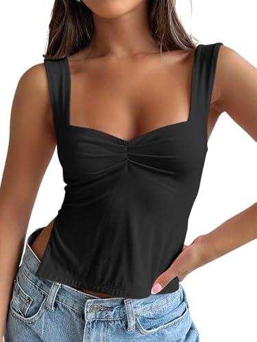 Trendy Queen Womens Going Out Crop Tops Backless Tank Tops Summer Y2k Teen Girls Basics Cute Clothes, Black, L