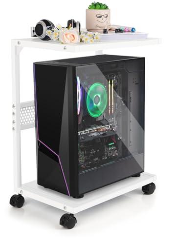 Bfttlity PC Stand Computer Tower Stand 2-Tier Metal CPU Holder with Locking Caster Wheels Suitable for Most PC (S,White)