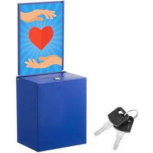 Weekgrat Metal Donation Box with Lock 6.7 x 5 x 8 Inch Safe Ballot Suggestion Box with Sign Holder and Slot Tip Jar Voting Collection Raffle Mailbox for Voting Fundraising Collection(Blue)