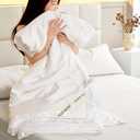 YOUR MOON Pure Mulberry Silk Comforter Queen Size for All Season, Natural Long Strand Silk Fill Duvet, Luxury Mulberry Silk Bedding, Noiseless Smooth Jacquard Rayon Derived from Bamboo Shell(White)