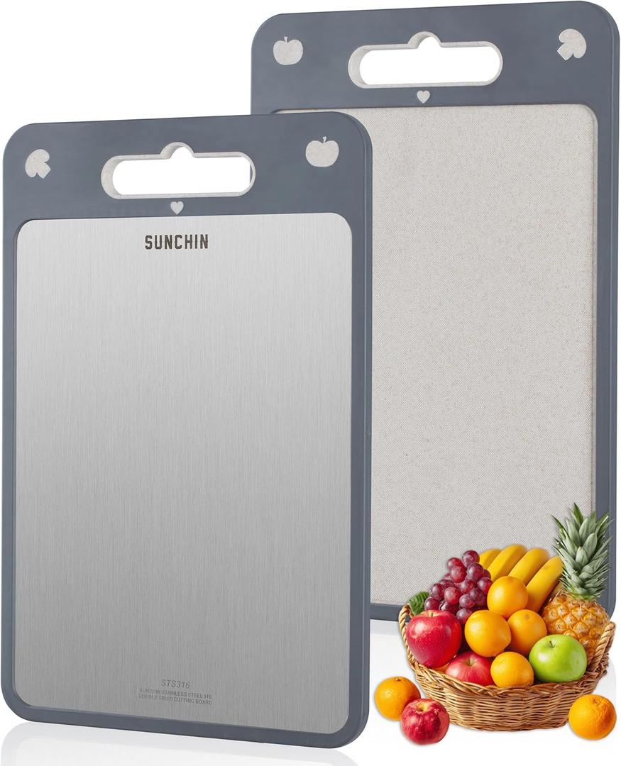 Cutting Board Double Sided,316 Stainless Steel and Wheat Straw PP,Easy to Clean,Cutting Board for Kitchen,non toxic Chopping,Dishwasher Safe,Large Size 1611